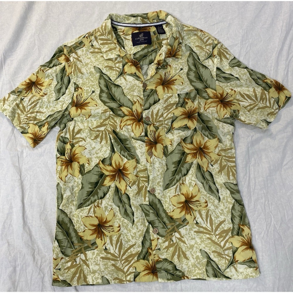 Caribbean Joe Hawaiian Shirt Mens Large Rayon‎ Floral Aloha Camp Shirt